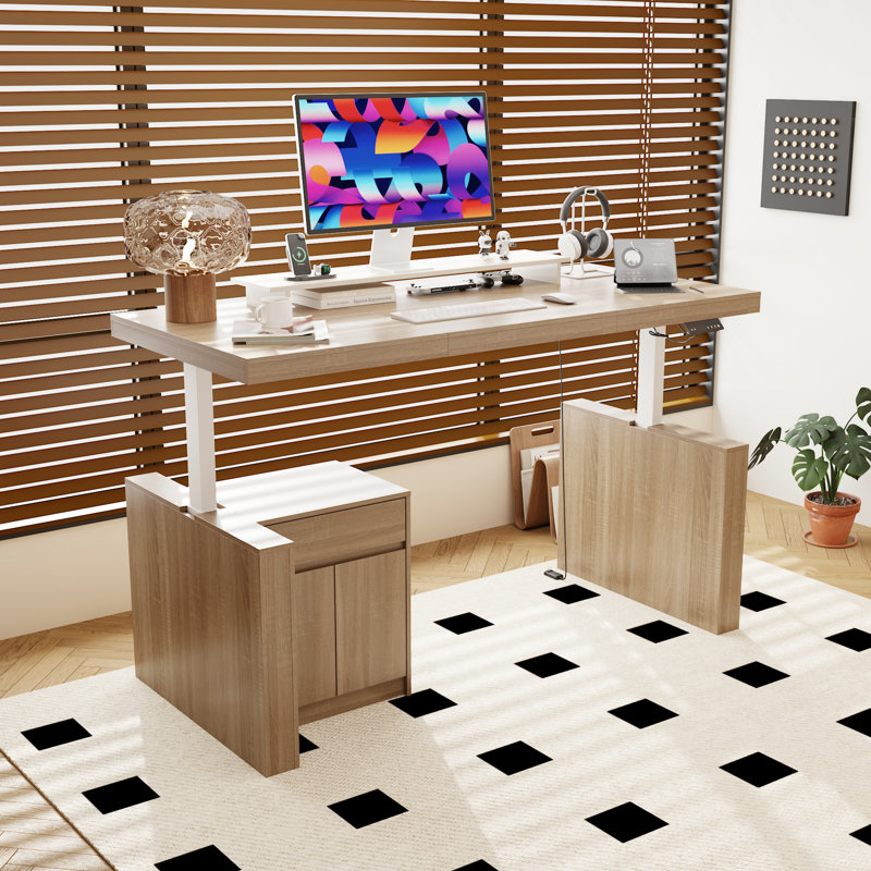 Ivy Bronx Ergonomic Electric Height-Adjustable Desk With Storage